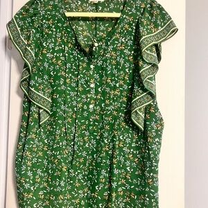 Max Studio Green Floral Ruffle Sleeve Blouse